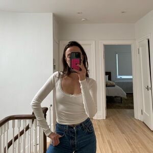 White Long Sleeve Embroidered Eyelet Trim Lace Top